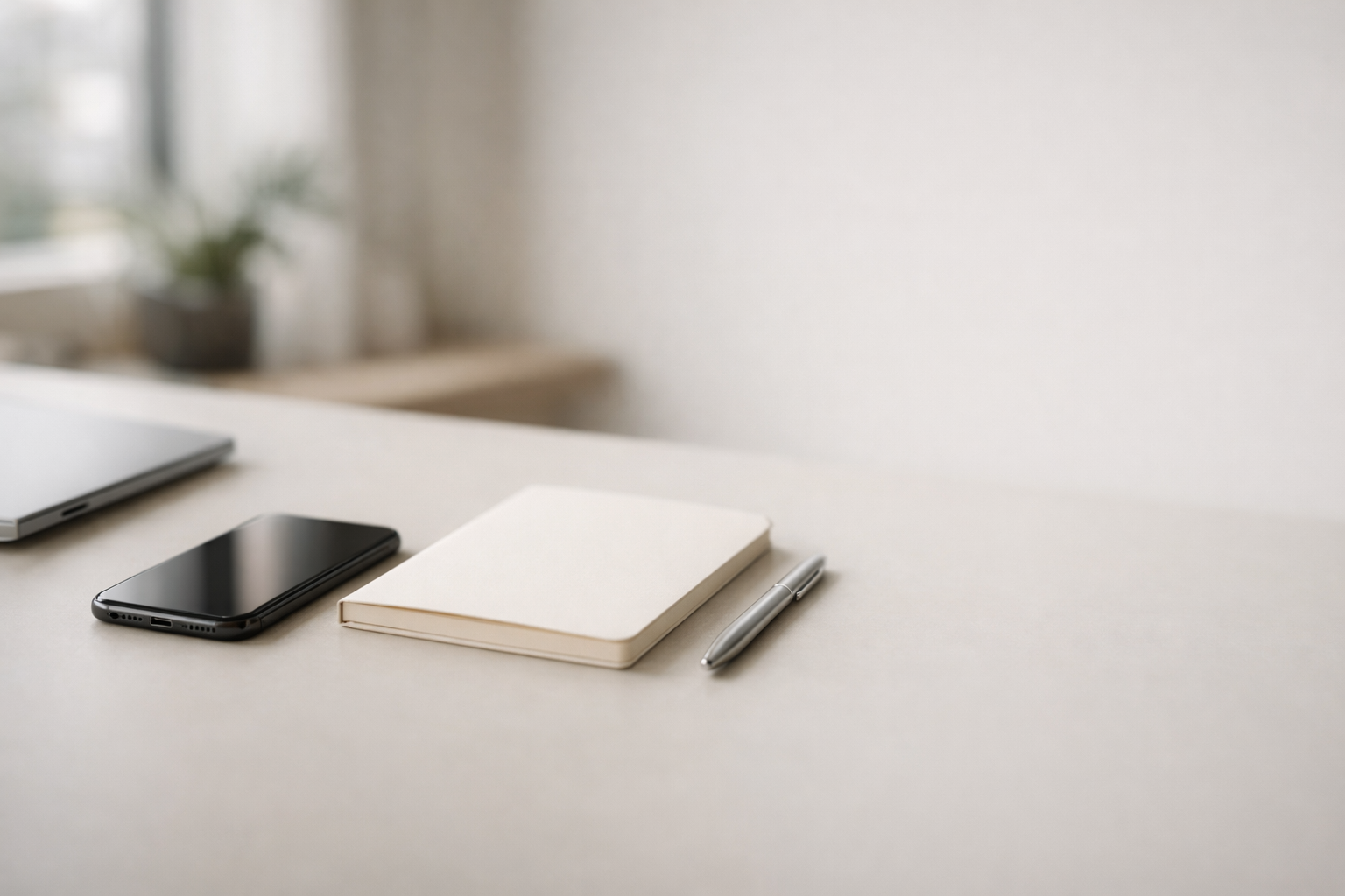 Minimalist desk workspace representing a content strategy plan for a service business
