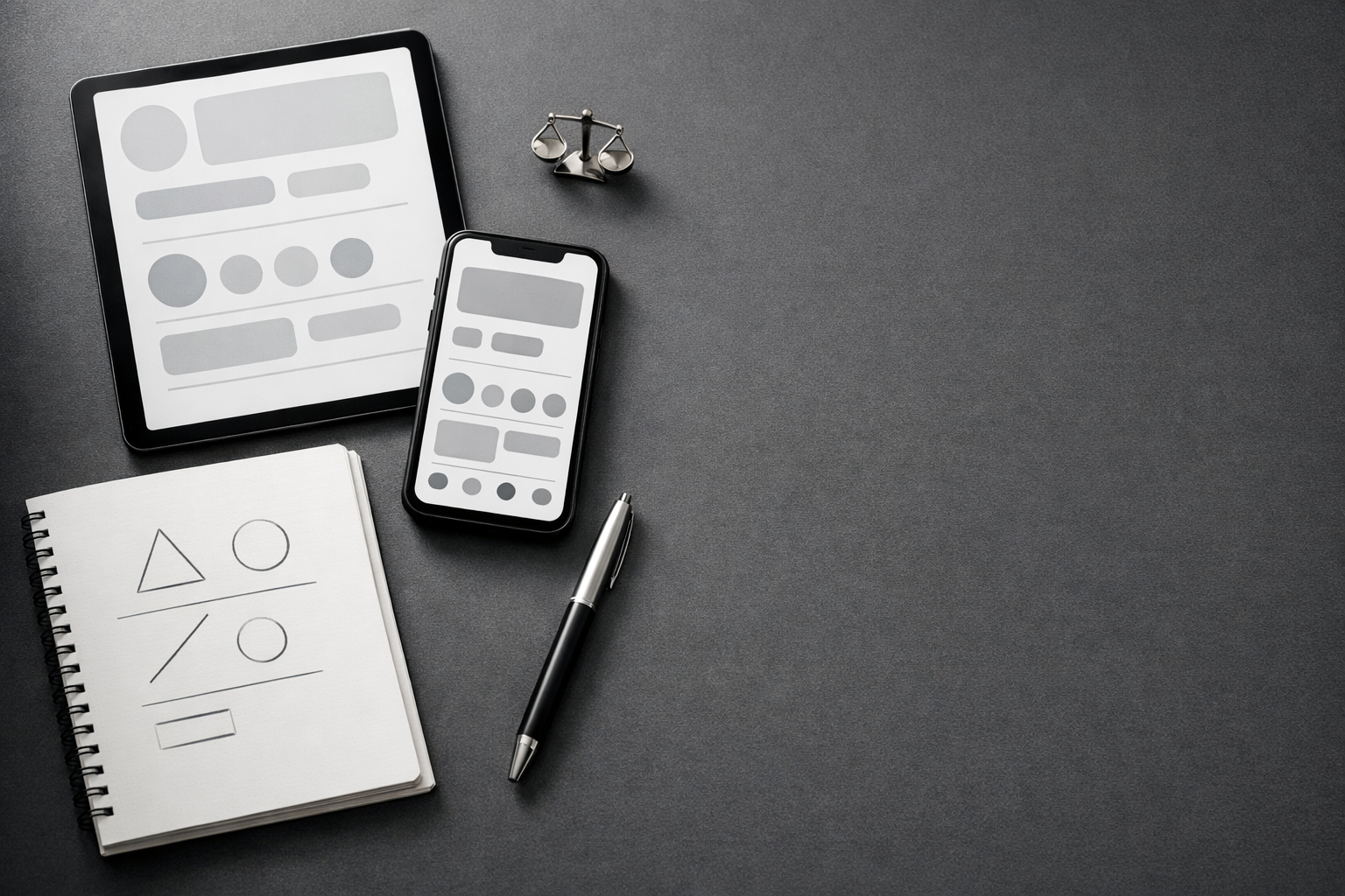 Modern workspace with tablet and phone representing a structured social media content pillar strategy for service businesses