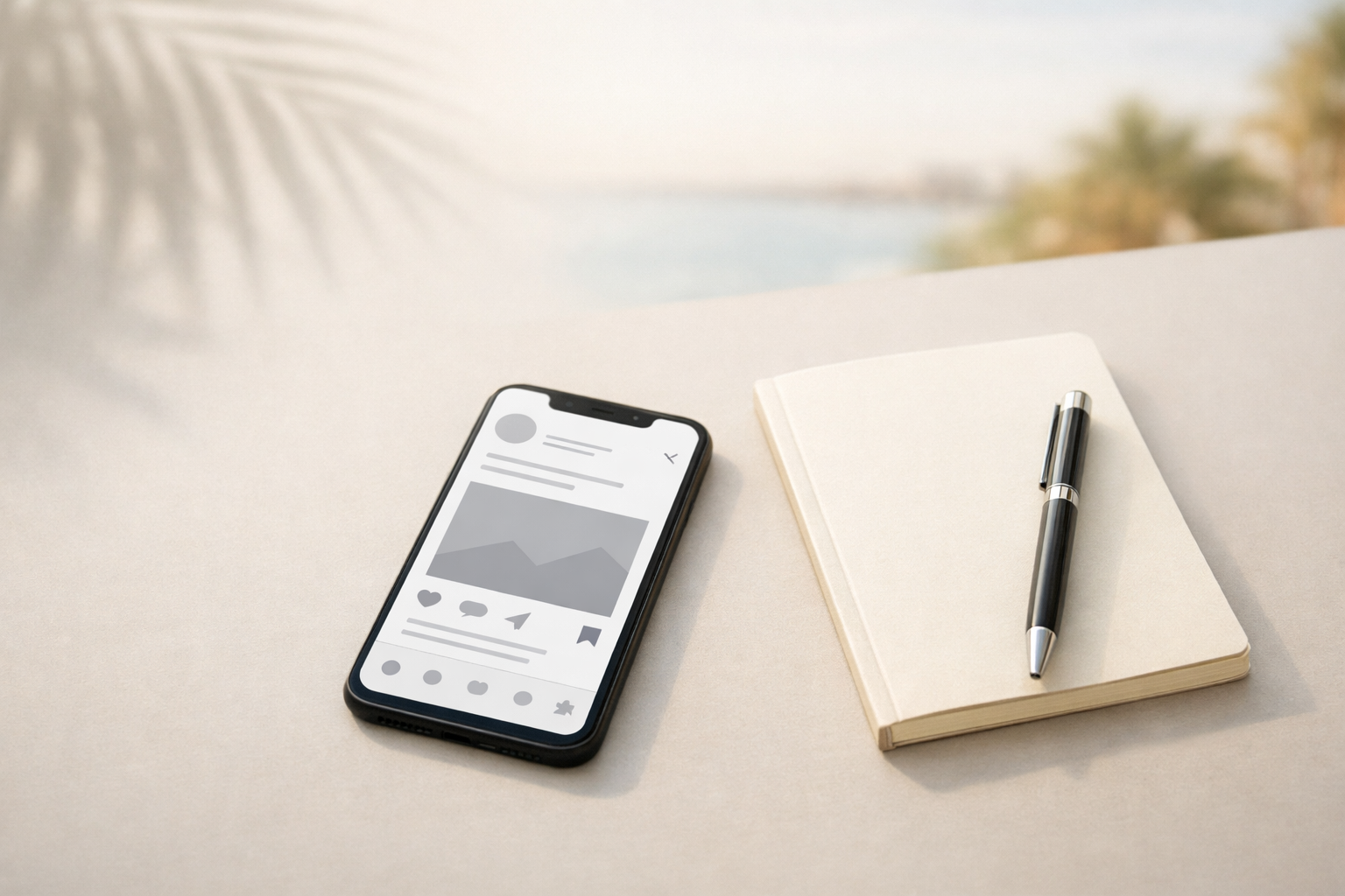 Smartphone on a clean desk representing an Instagram authority strategy for a local business